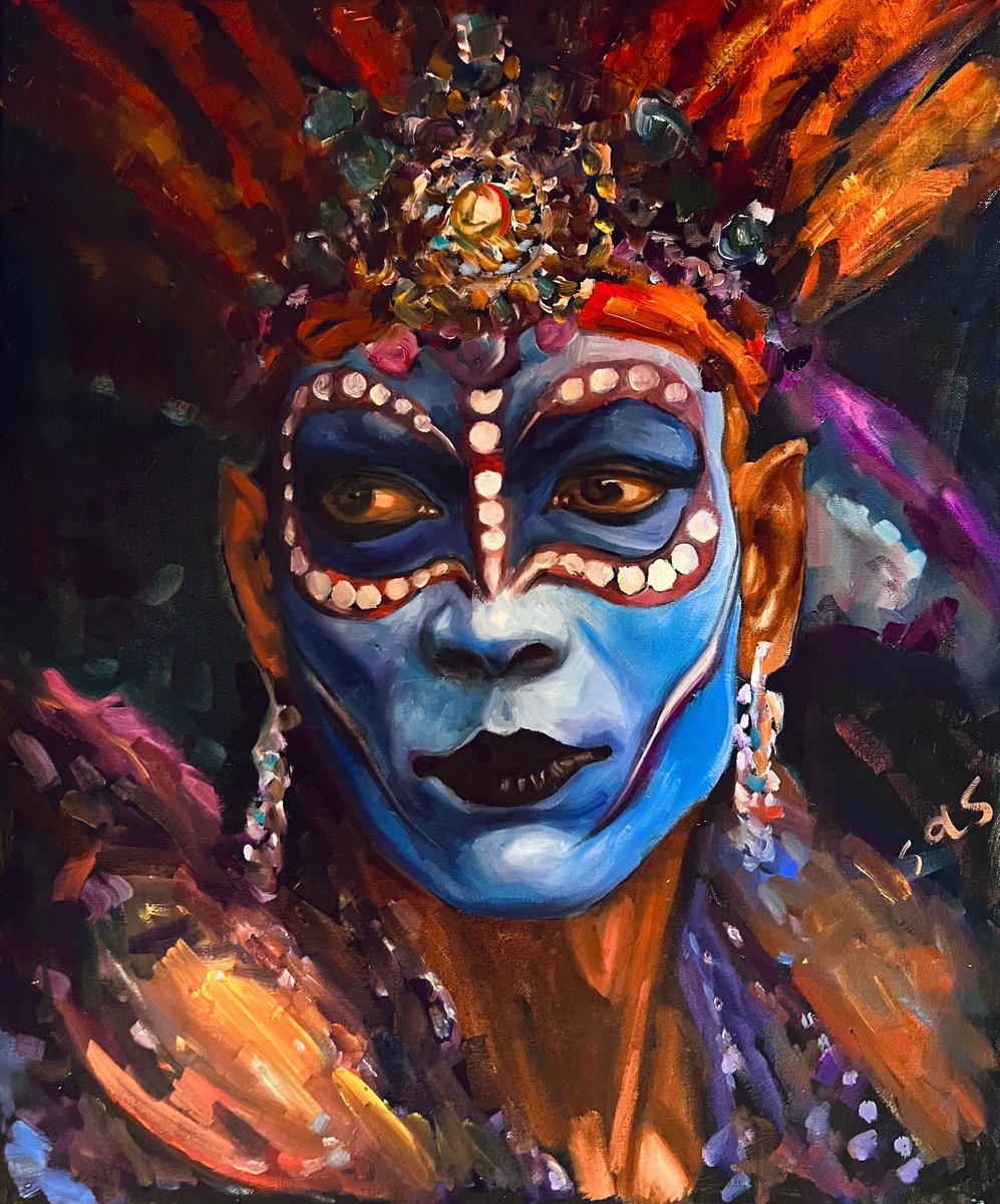 Expressive Portrait Oil Painting By Liubou Sas, 20 X 24", I Am Blue, Original Artwork