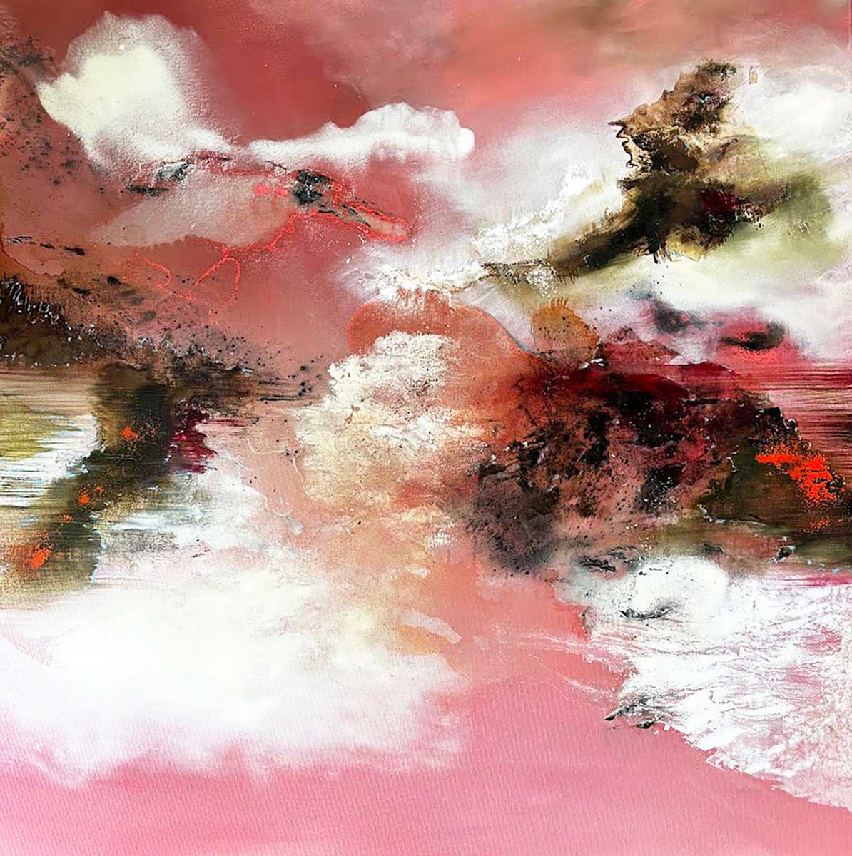 Expressive Landscape Oil Painting By Julia Swaby, 39 X 39", Renewed, Original Artwork