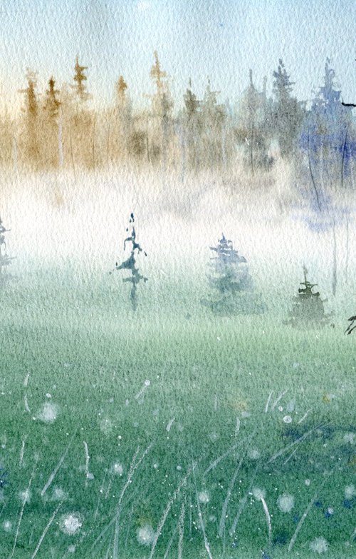 Polar day in Paanajärvi. Original watercolor. by Evgeniya Mokeeva