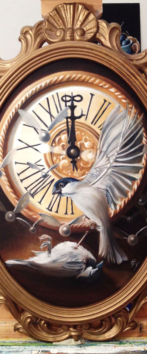 1 minute before infinite- original painting oil on wood- 40 x 50 cm ( 16' x 20') by Valentina Toma' aka Zoe Chigi
