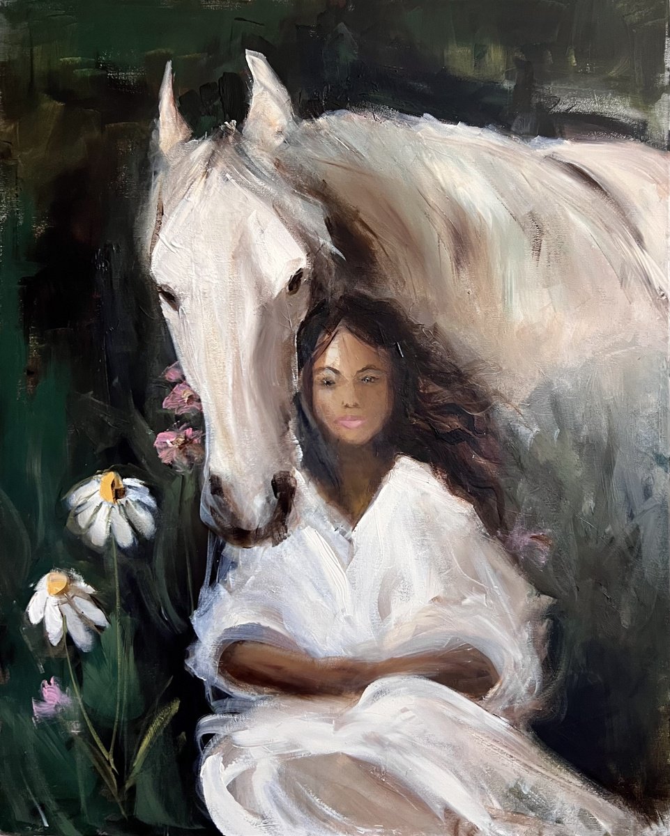 Expressive Portrait Acrylic Painting By Tamara Andjus, 31 X 39", Garden Of Deep Secrets, Original Artwork