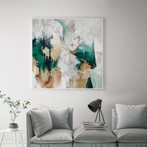 "Green Sobriety" Green gold abstract art