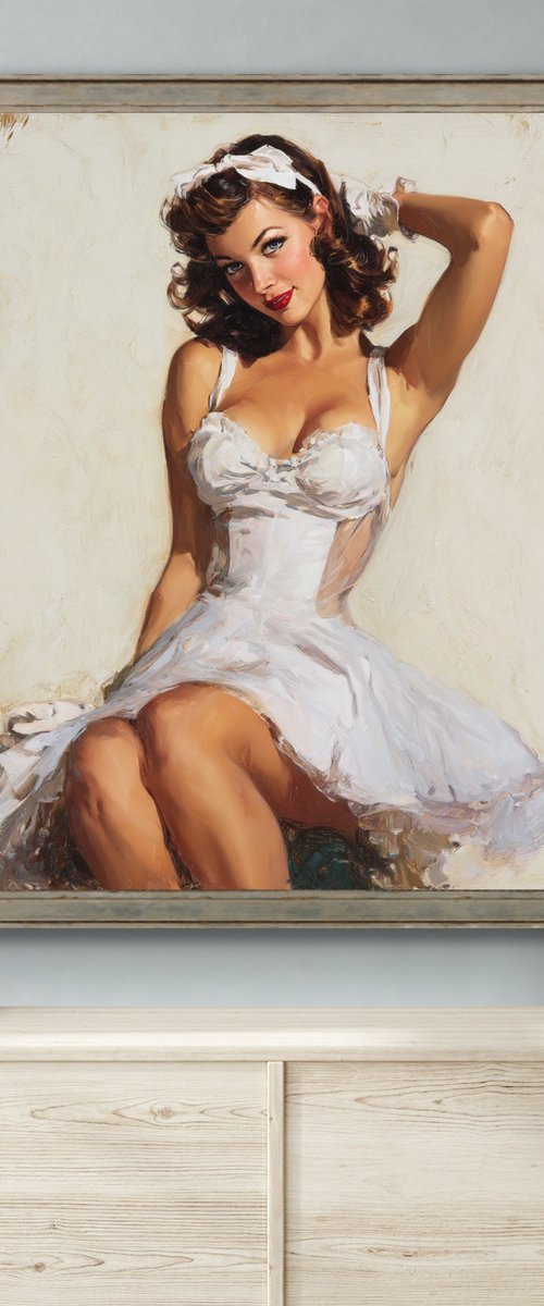 Vintage Pin-Up Girl Oil Painting by Yass Paints