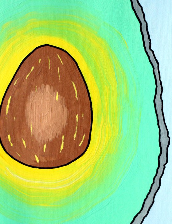 Avocado Half Pop Art Painting On A4 Paper