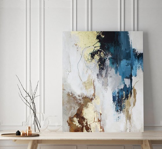 "Flux 3" Navy and gold abstract acrylic art