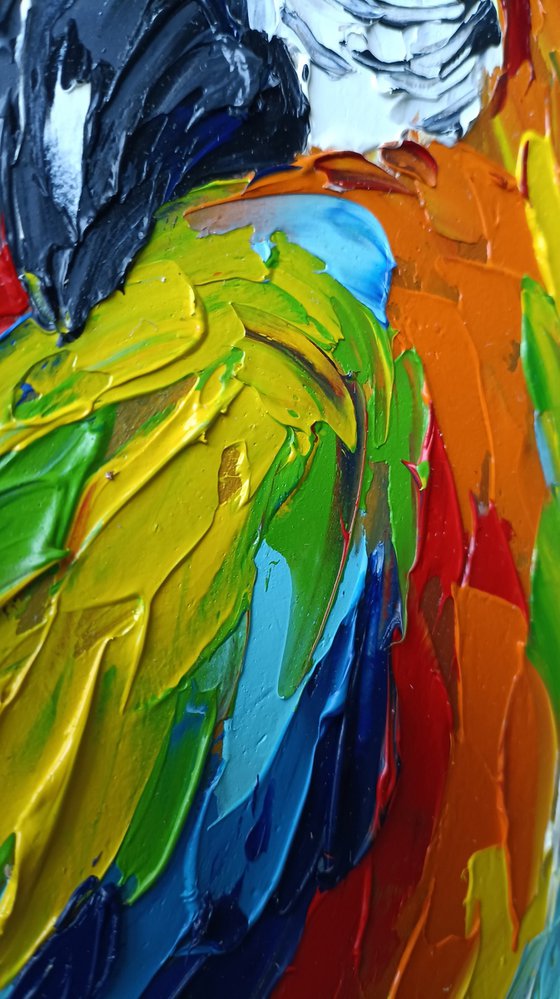 Parrots in love - oil painting, birds, parrots, birds oil painting, painting, gift, parrots art, art bird, animals oil painting
