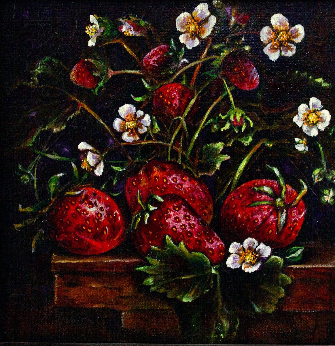 Photorealistic Botanical Oil Painting By Inga Loginova, 8 X 8, A Portrait Of A Strawberry, Original Artwork
