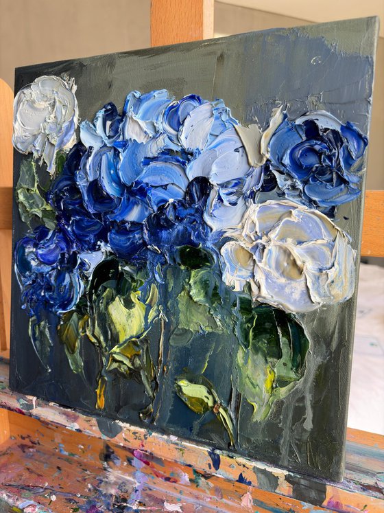 Midnight Hydrangea II — Blue Floral