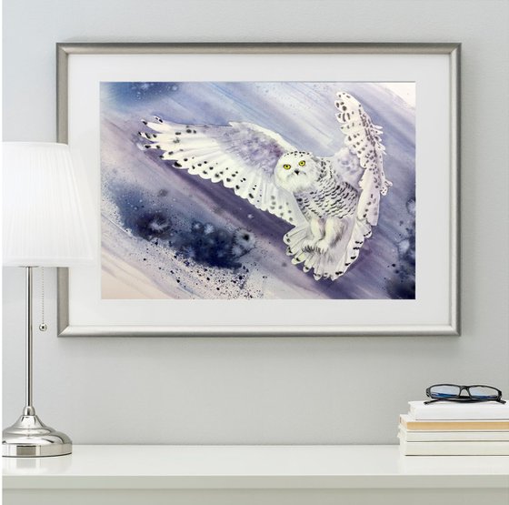 RESERVED - Snowy Owl Flying In Snow Storm