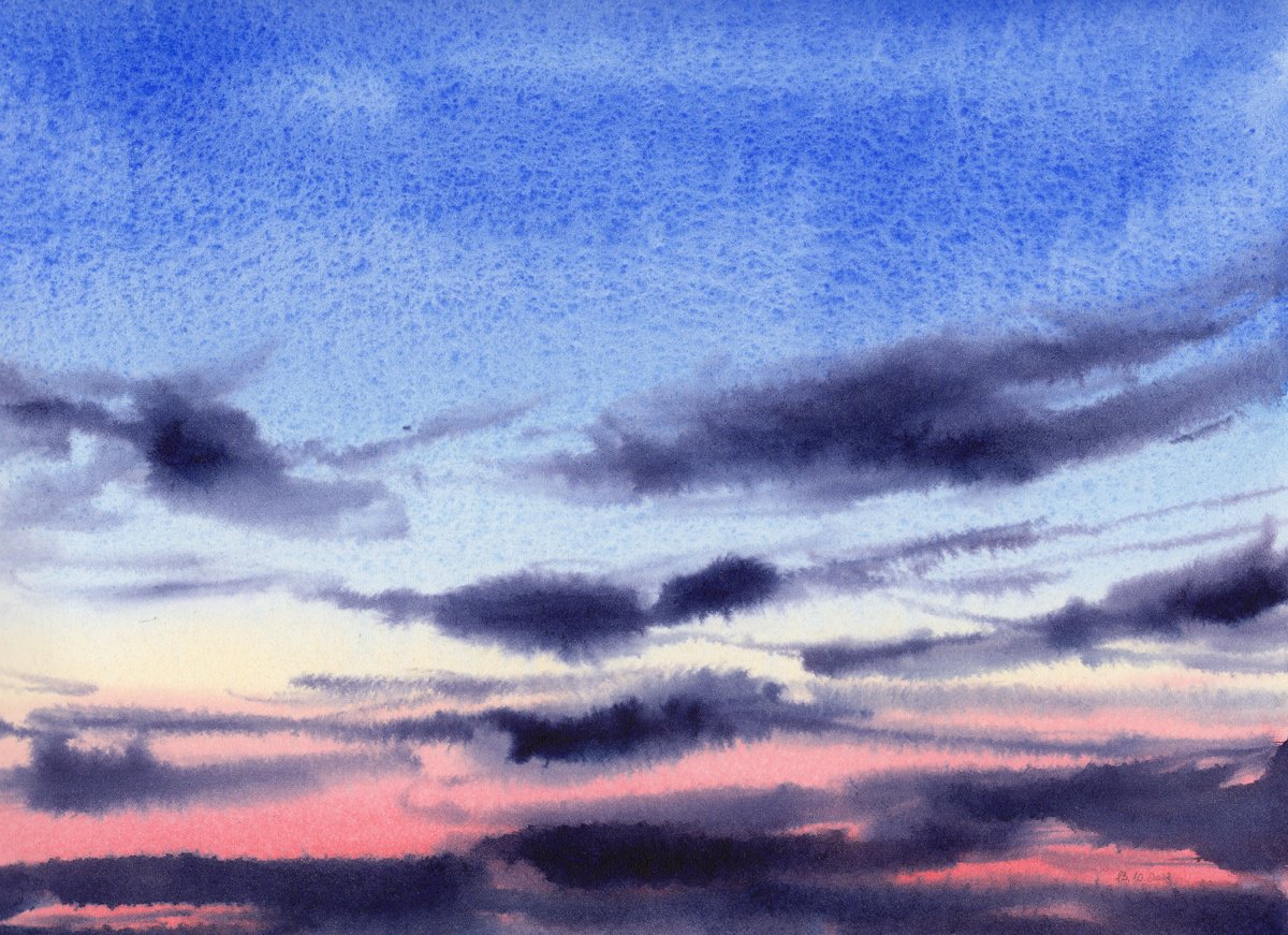 Abstract Landscape Watercolour By Alona Hryn, 12 X 9, The Last Taste Of Warmth, Original Artwork