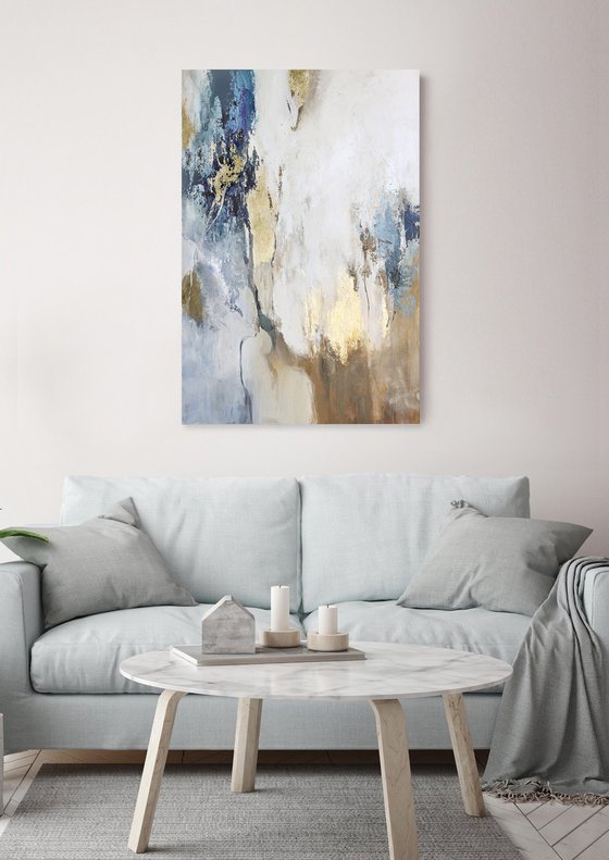 "Blue Flow" Abstract blue gold brown art