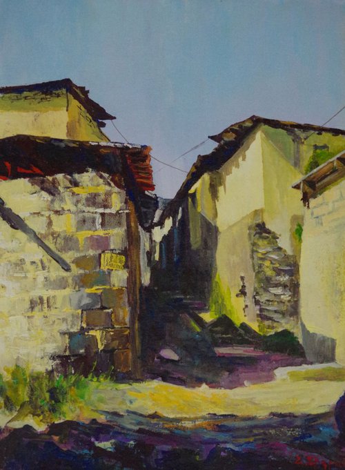 Village Original oil Painting, Realism, Handmade paintingSigned, One of a Kind by Tigran Hovhannisyan