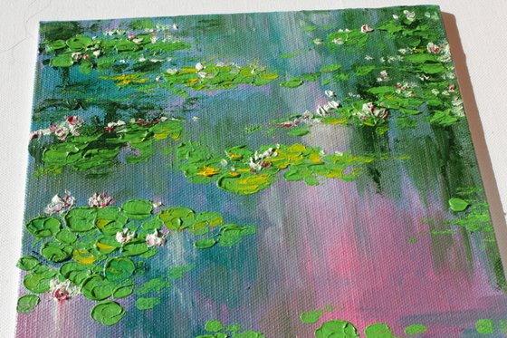 Monet's garden - Oil painting on canvas board- impressionistic impasto - nymphaea series - lily pond painting - palette knife
