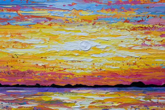 Ocean Sunset- Original Painting on Canvas, Heavy impasto seascape artwork