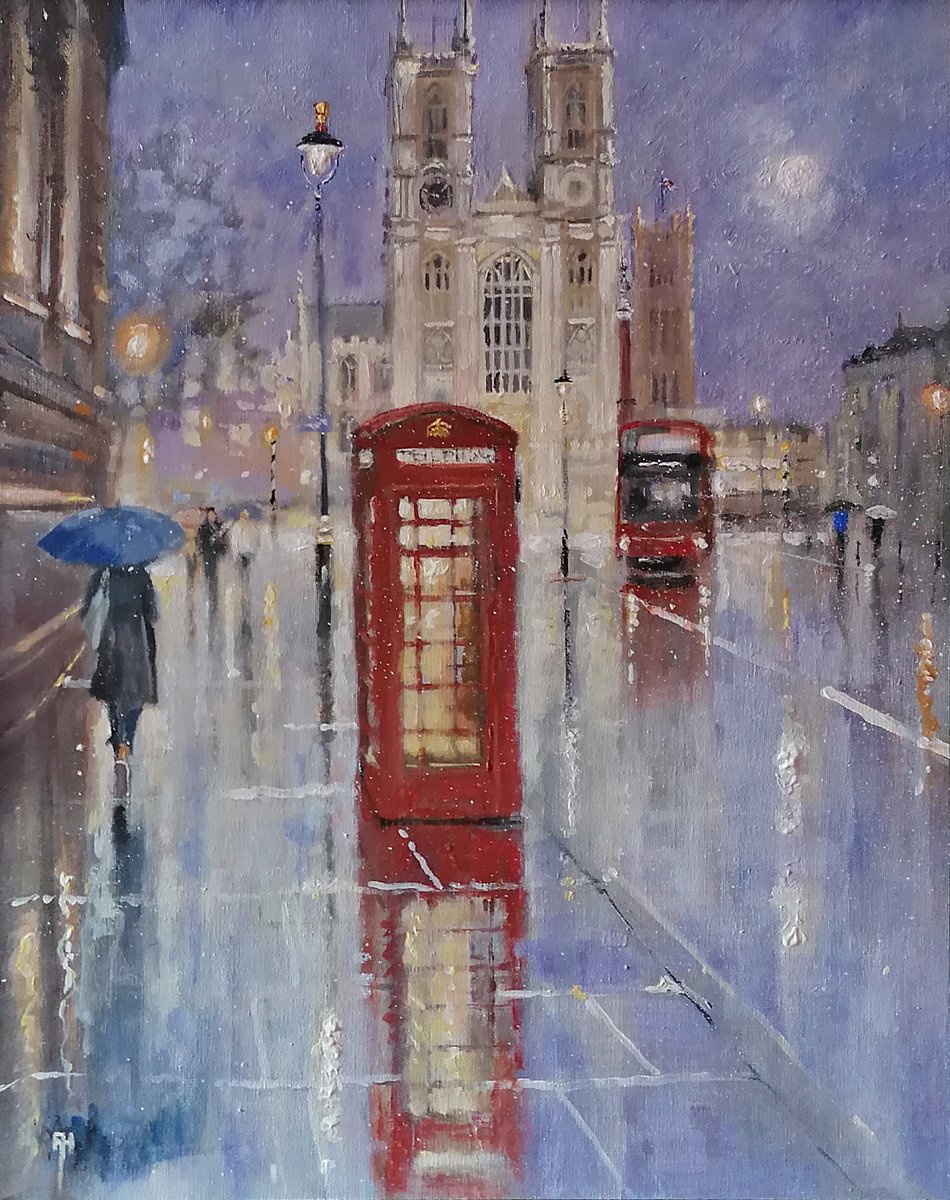 Impressionistic Cityscapes Acrylic Painting By Alan Harris, 22 X 26, London Icons Westminster Abbey, Original Artwork