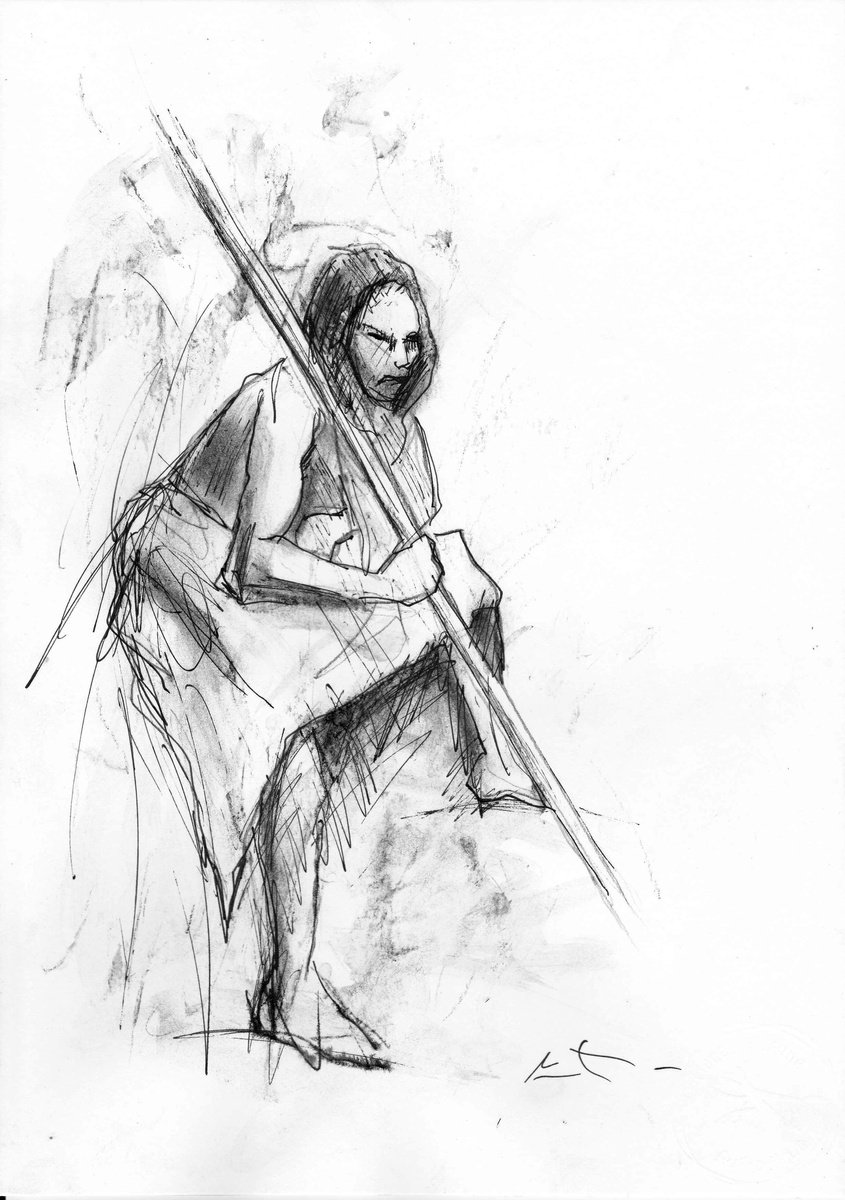 Expressive Portrait Charcoal Drawing By Lionel Le Jeune, 8 X 12", Native American, Original Artwork