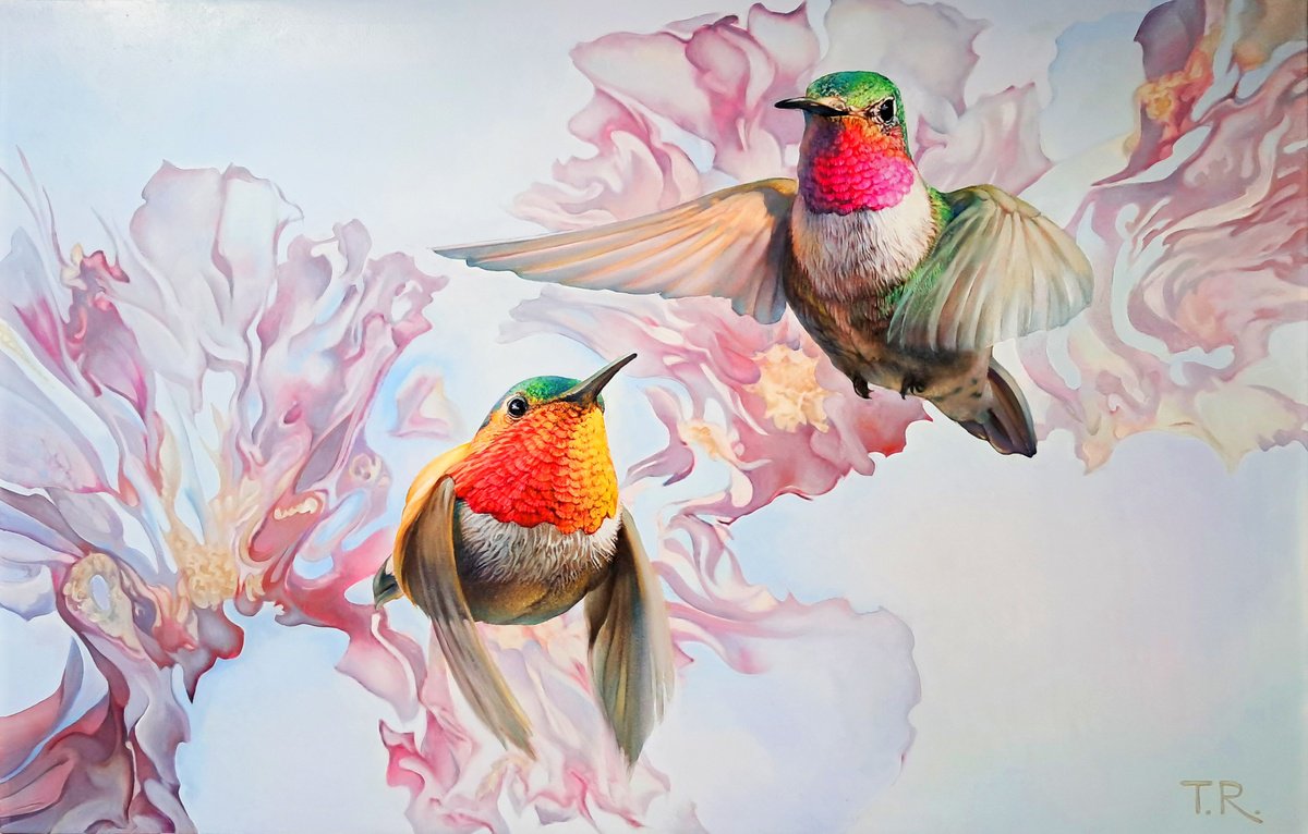 Two Hummingbirds By Tatiana Rezvaya, 47 X 31, Artwork For Sale On Artfinder