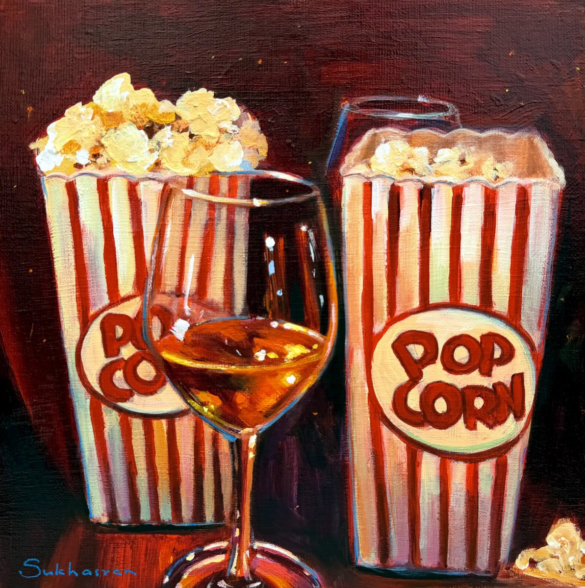 Still Life With Popcorn And Wine By Victoria Sukhasyan, 10 X 10, Artwork For Sale On Artfinder