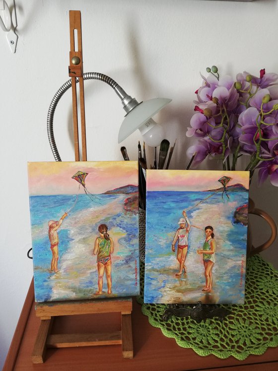 Two Girls Playing with Kite