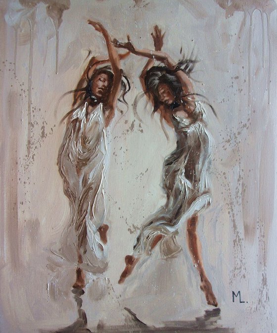 " DANCE "- DANCER ballerina liGHt  ORIGINAL OIL PAINTING, GIFT, PALETTE KNIFE