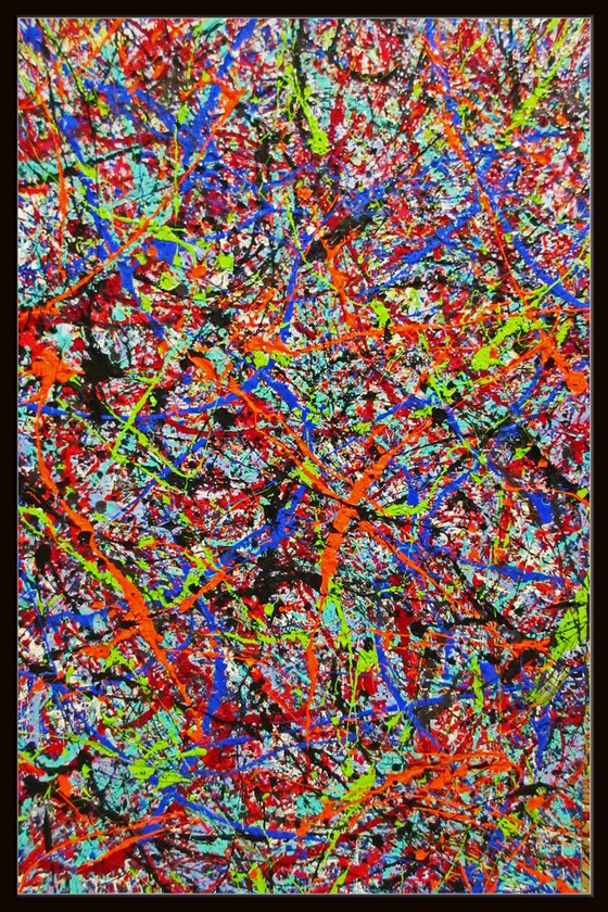 VIVID OVER ALL, Pollock inspired, framed
