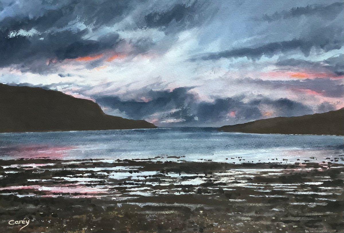 Impressionistic Landscape Watercolour By Darren Carey, 15 X 11, Coastal Sunset, Original Artwork