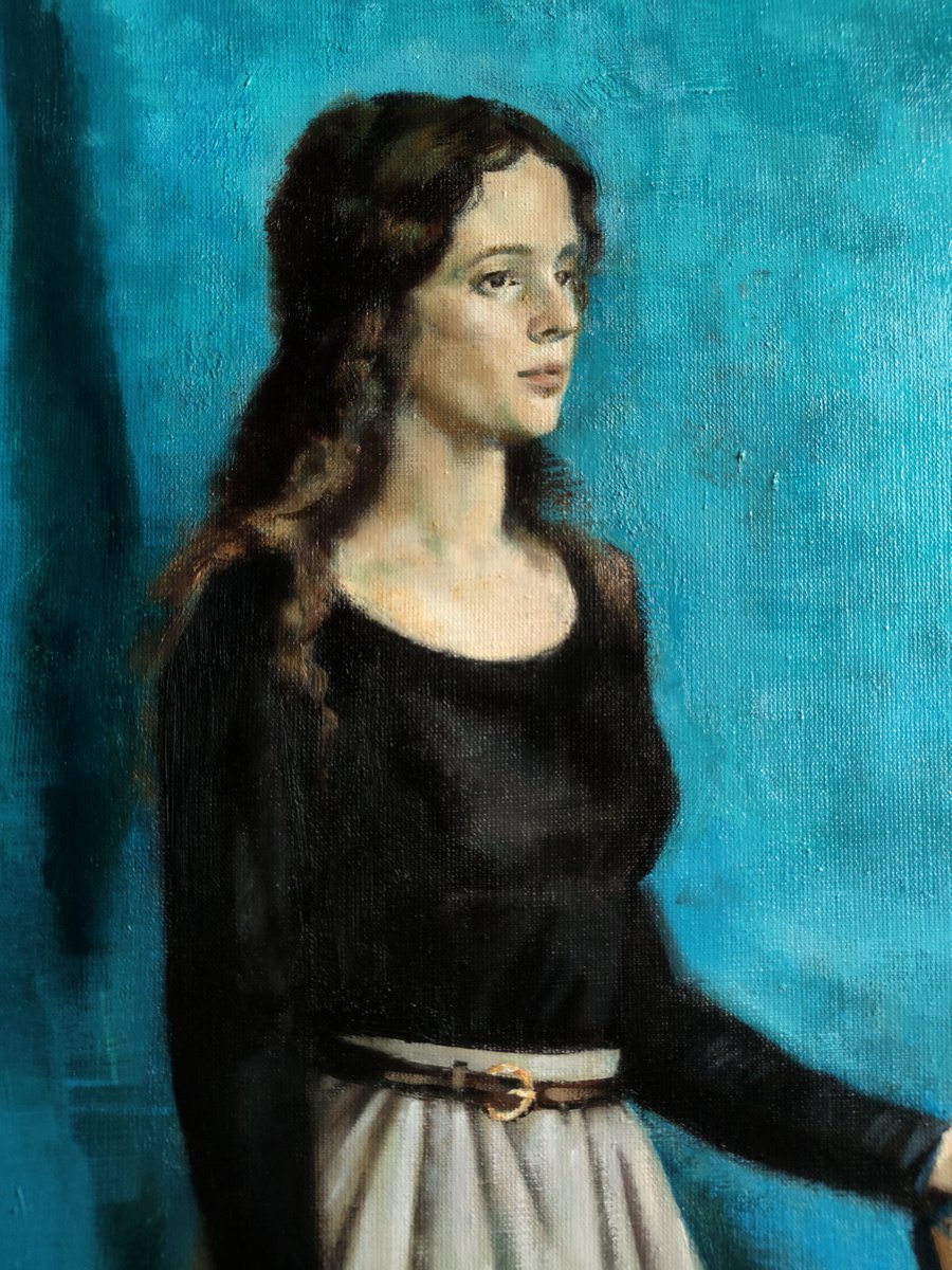 A girl with a letter in blue by Maria Egorova