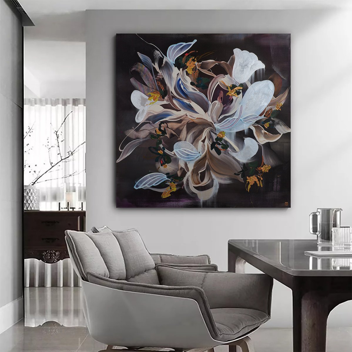 Abstract Acrylic Painting By Novi Lim, 48 X 48", Karuna, Original Artwork