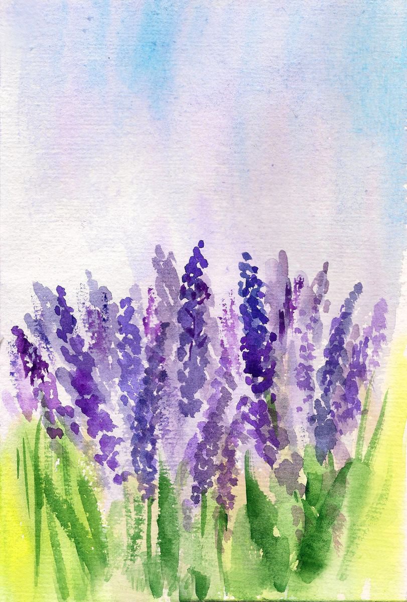 French Lavenders in Watercolors 5.5x8.25 by Asha Shenoy