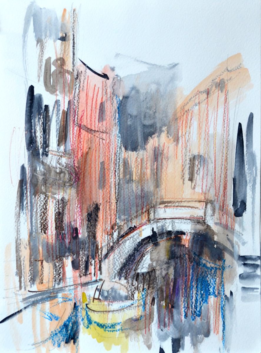 Impressionistic Cityscapes Watercolour By Nelina Trubach-Moshnikova, 9 X 13", Sketches Of Venice 4, Original Artwork