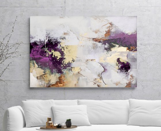 "Pink Avalanche 5" Purple gold abstract art