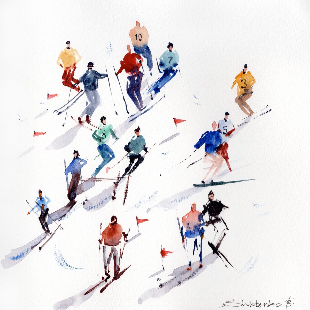 Photorealistic Watercolour , Ski Season Is Open By Bogdan Shiptenko, 10 X 10, Artwork For Sale On Artfinder