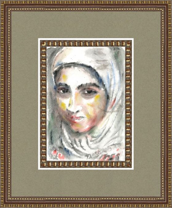 GIRL IN A WHITE SCARF - female portrait of oriental girl