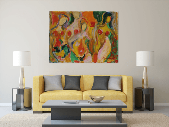 FRUIT AND MOTH - nude abstract original painting, bathers theme, large size