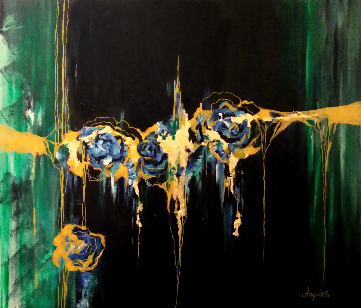 Blue roses - acrylic painting, original painting, abstract by Anna Rita Angiolelli