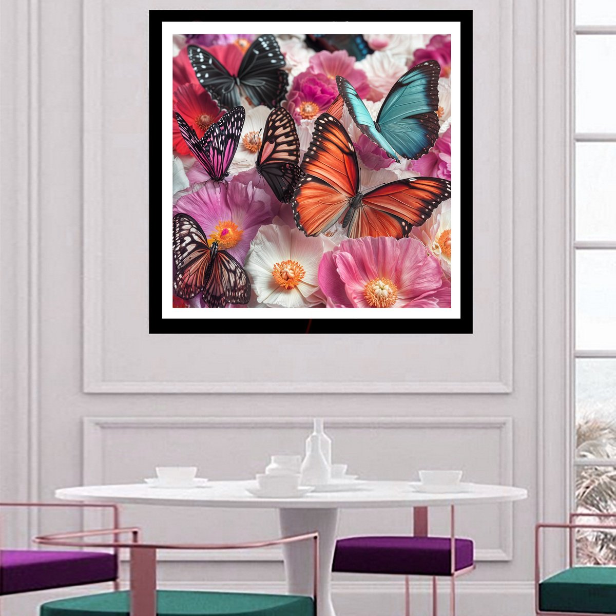 Photorealistic Botanical Photograph By Michael Filonow, 38 X 38", Butterfly Garden 75, Original Artwork