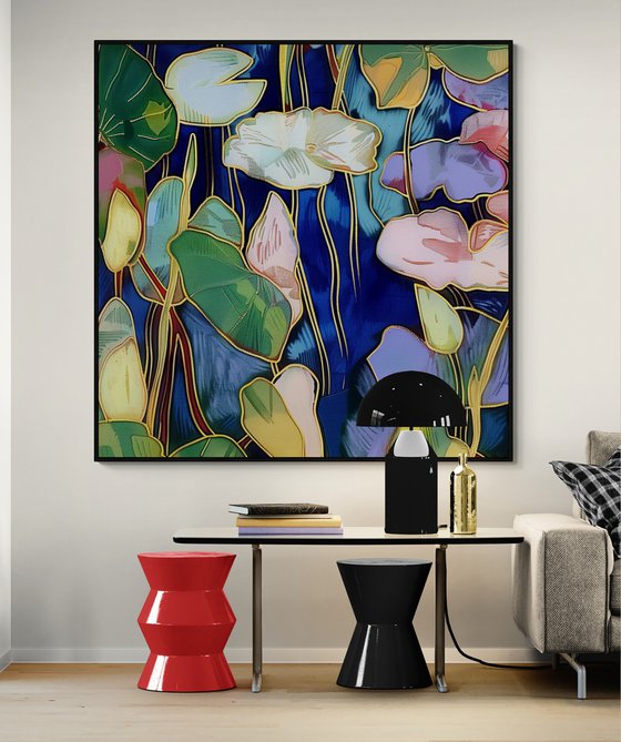 Water Lilies in Midnight Blue #1