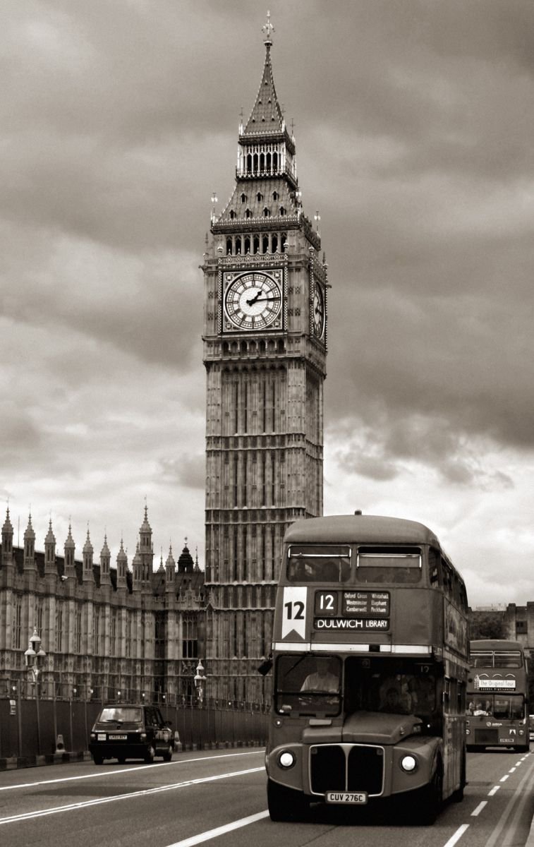 Old London Bus in front of Big Ben by Vincent Abbey