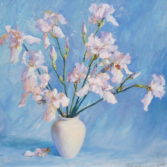 Light Irises on blue