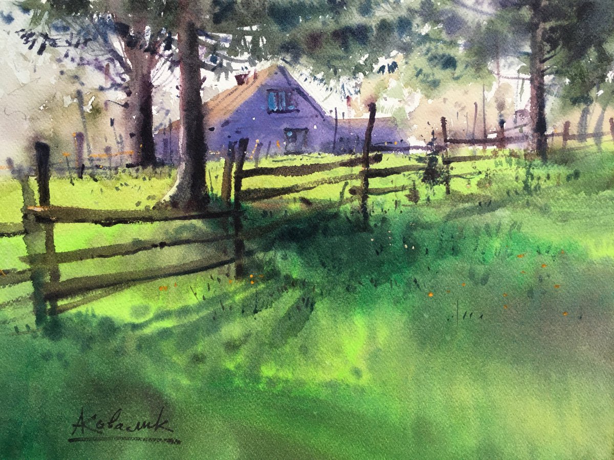 Impressionistic Landscape Watercolour By Andrii Kovalyk, 15 X 11, Sunny Day In The Carpathians, Original Artwork