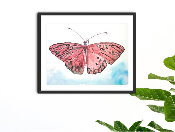 Red butterfly artwork, watercolor illustration