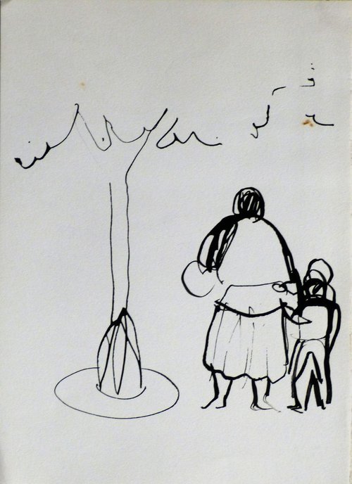 Walking With Grandmother, 17x24 cm by Frederic Belaubre