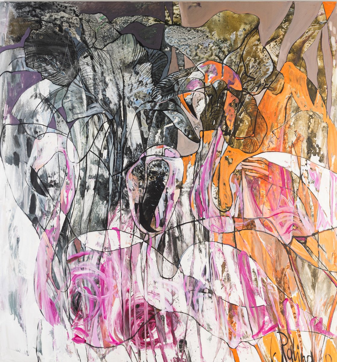 Abstract Animal Oil Painting By Yelena Ralina, 59 X 63", My Dream, Original Artwork