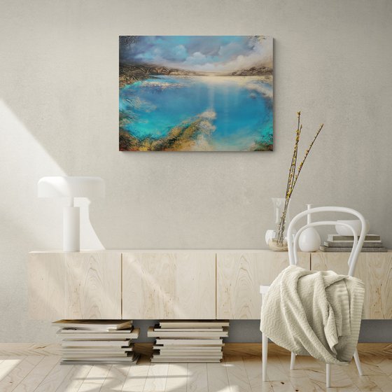 A large original modern abstract figurative seascape painting "Deep Inside"