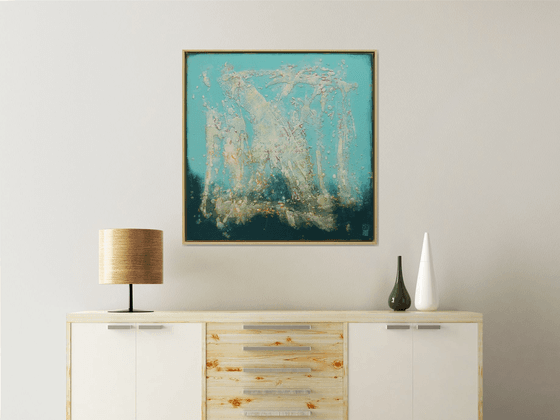 Abstract Painting - Blue Lagoon - Incl Floating Frame - 85x85cm -51J