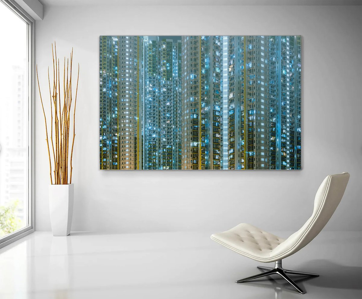 Photorealistic Cityscapes Photograph By Serge Horta, 59 X 39", Hong Kong Cyberpunk, Original Artwork