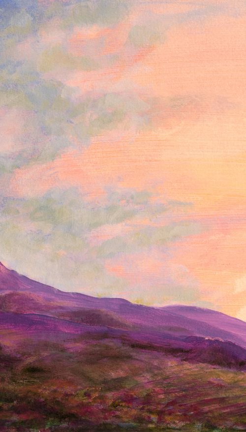 French landscape - Provence - La Drôme provençale South of France ORIGINAL painting One of a kind artwork Classical countryside mountain hills mauve pink Dusk End of day by Fabienne Monestier