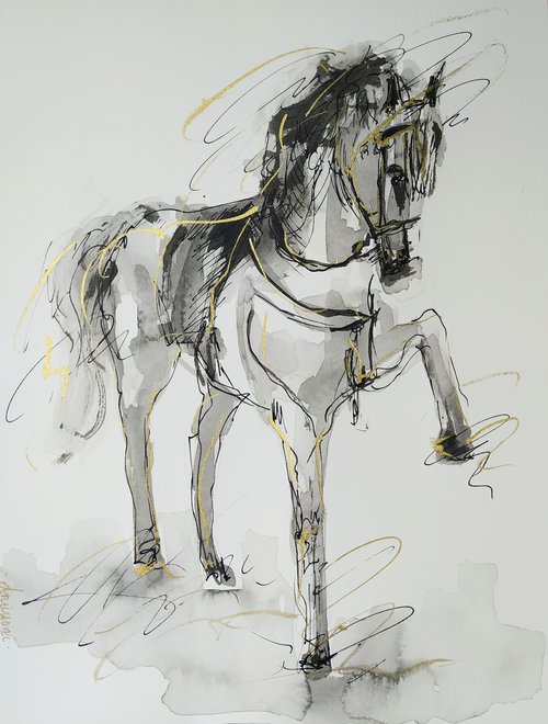 Horse  ink drawing series-Horse drawing on paper by Antigoni Tziora