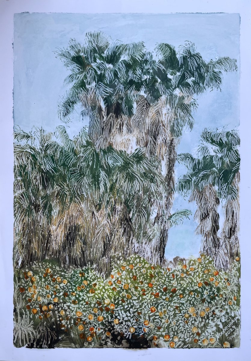 Naive Landscape Oil Painting By Maija Nochevnaya, 14 X 20", Vacation In Spain 01, Original Artwork