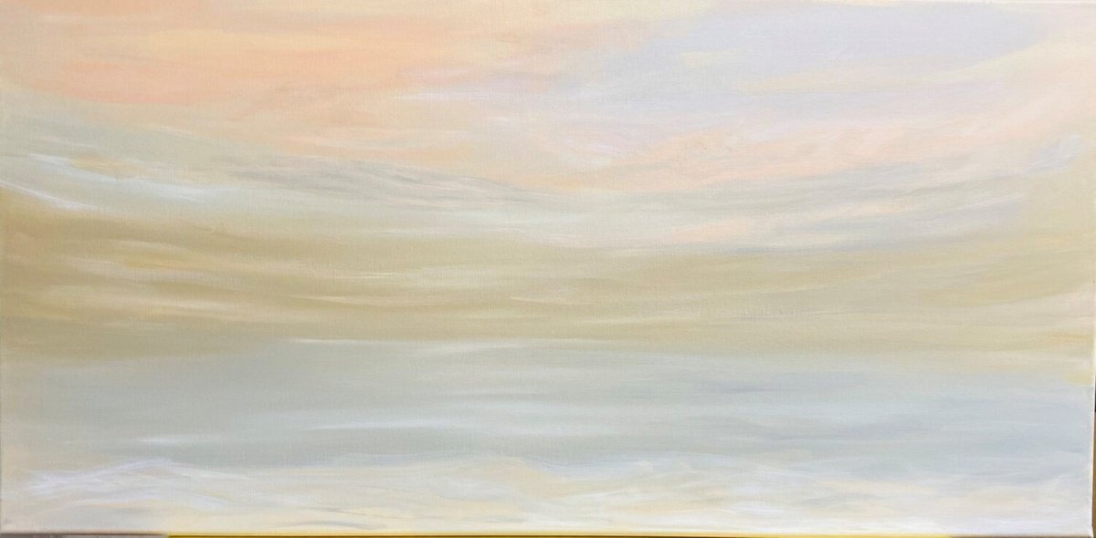 Impressionistic Landscape Oil Painting By Nataliia Krykun, 33 X 18", Ocean Coast, Horizon, Original Artwork